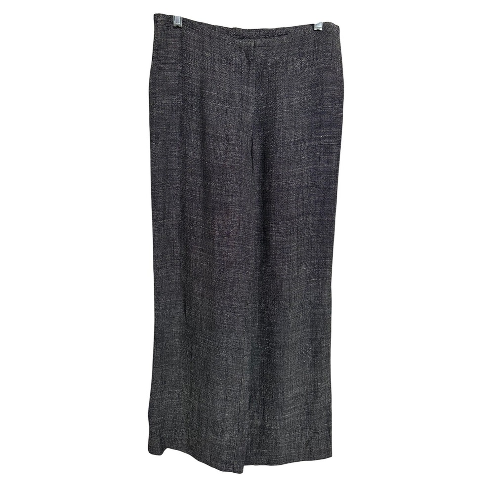 Eileen Fisher Italian Rayon Linen Textured Wide Leg Trousers Pants Size M Black
